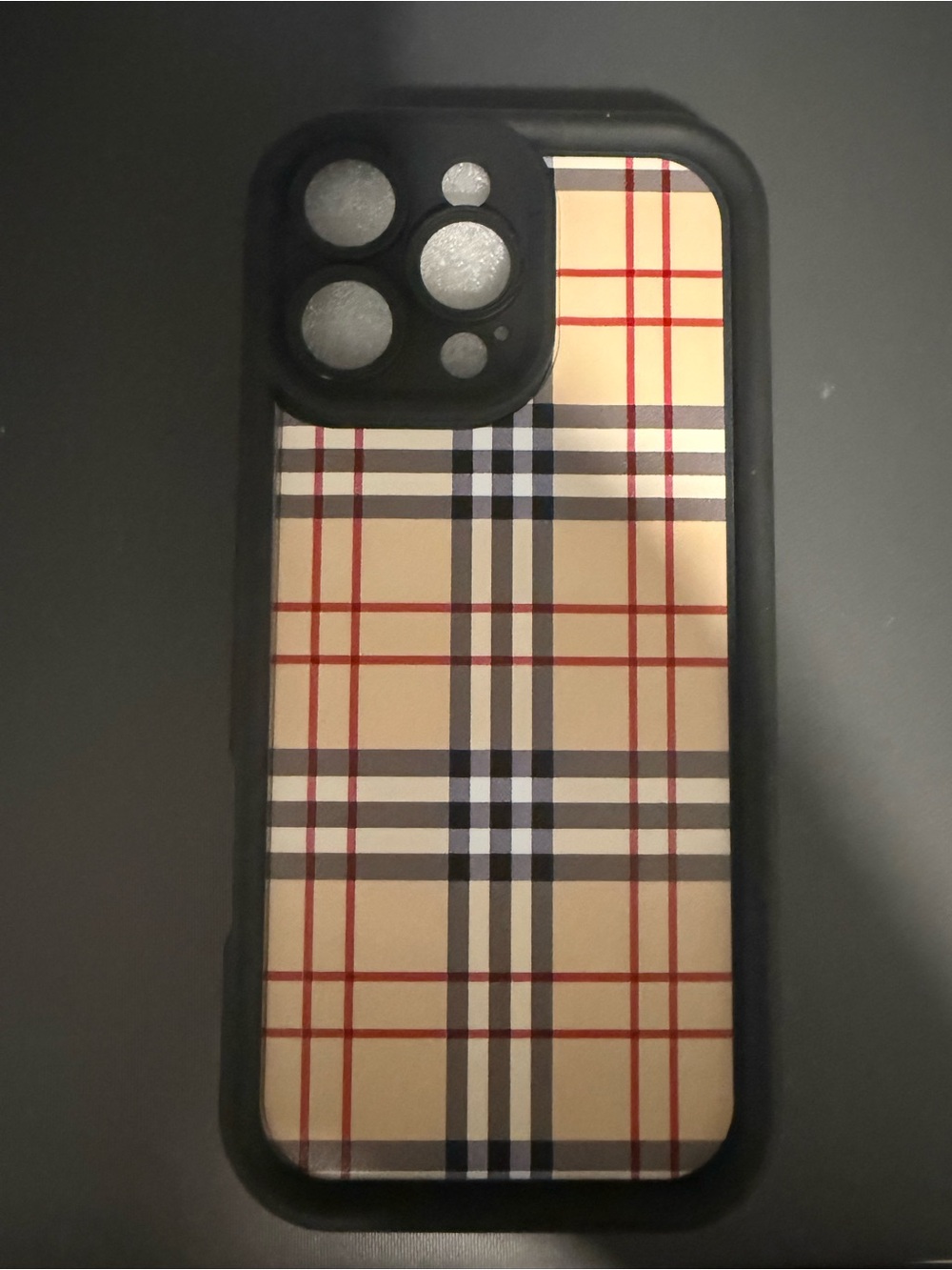 iPhone 16 pro max case Designer Plaid Pattern Phone Case - Beige/Black/Red